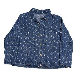 Vintage Analogy Embroidered Floral Button Up‎ Lightweight Jean Jacket Women’s M